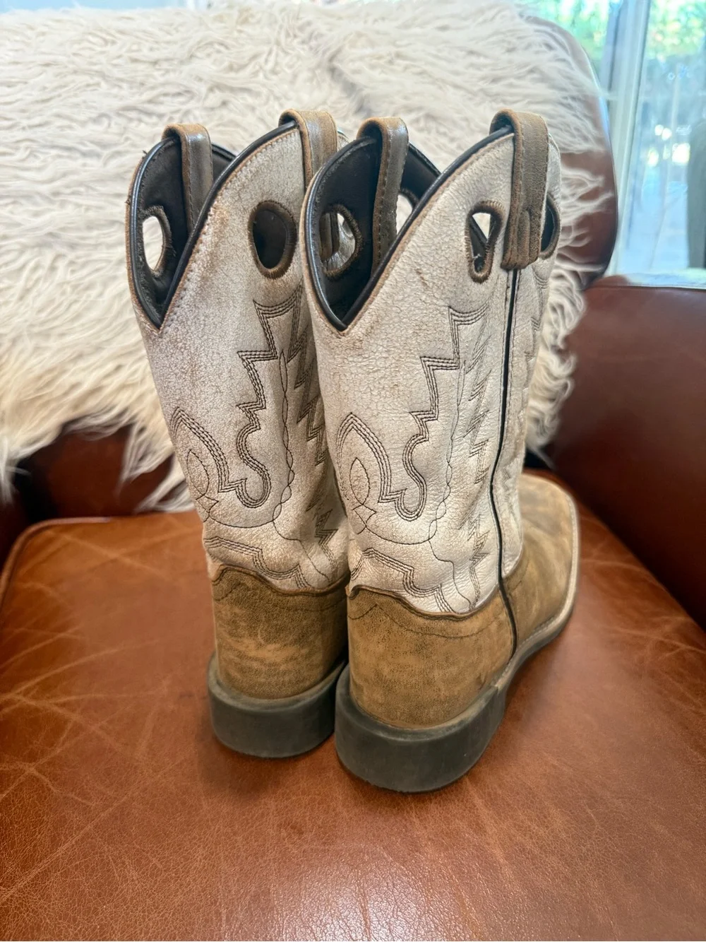 Youth Two-Tone Tan and Cream Western Pull-On Boots